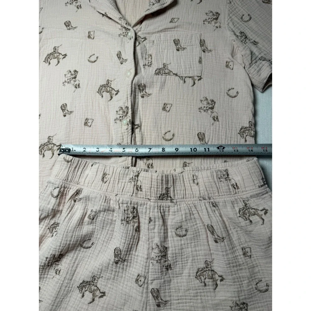 American Eagle Lounge Pink Cotton Gauze Western‎ Cowboy Pajama Set Womens Medium